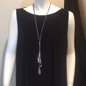 Leather & Hammered Silver Teardrop Necklace